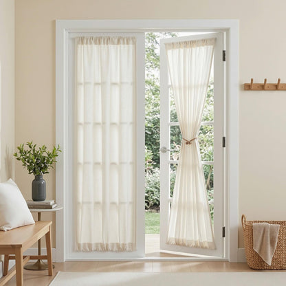MYSKY HOME Linen Curtains for Living Room, Natural Semi Sheer Curtains & Drapes 84 inches Length 2 Panels Set Farmhouse Country Boho Style Back Tab Draperies for Sliding Glass Door, 50" Wide, Linen