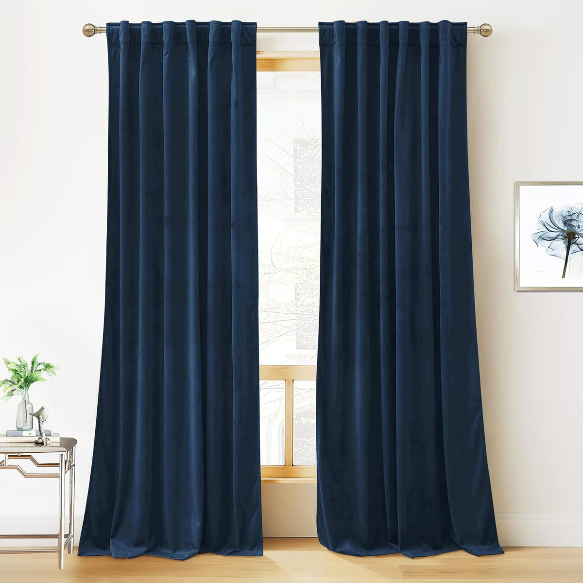 RYB HOME Blue Velvet Blackout Curtains for 84 inches Bedroom Living Room