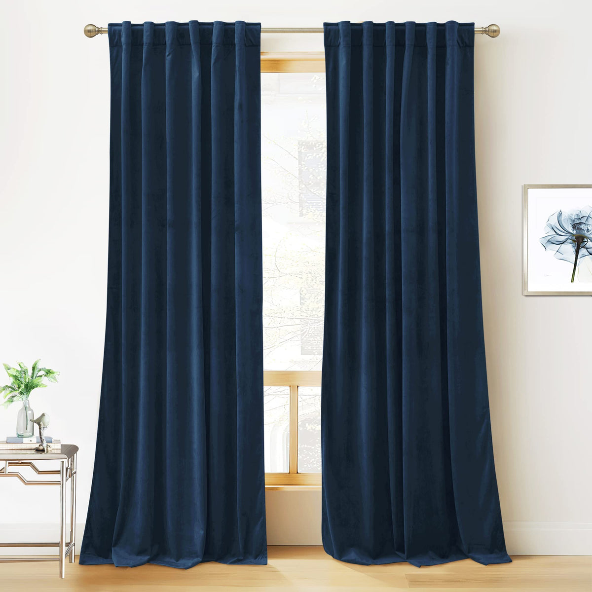 RYB HOME Blue Velvet Blackout Curtains for 84 inches Bedroom Living Room