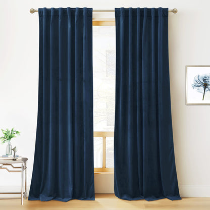 RYB HOME Blue Velvet Blackout Curtains for 84 inches Bedroom Living Room