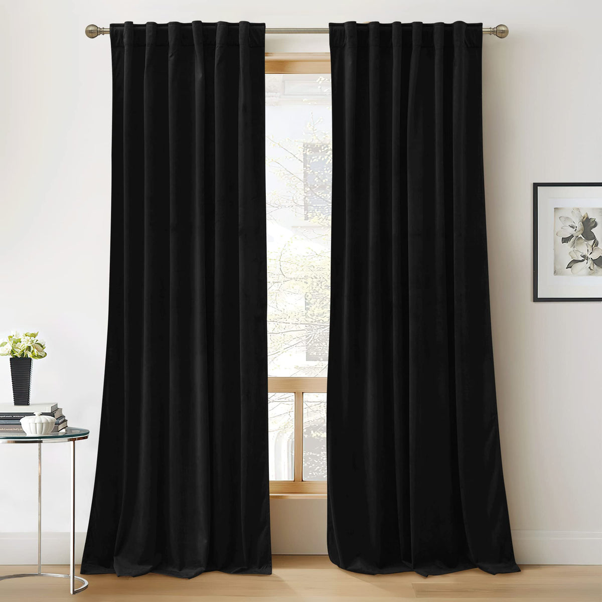 RYB HOME Blue Velvet Blackout Curtains for 84 inches Bedroom Living Room