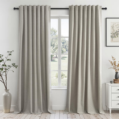 Topfinel Cream Ivory Blackout Curtains & Drapes 84 Inch Length, Beige Pinch Pleat Full Blackout Flax Linen Tab Top Soundproof Curtains with Hooks Rings for Bedroom Living Room Track 2 Panels Set