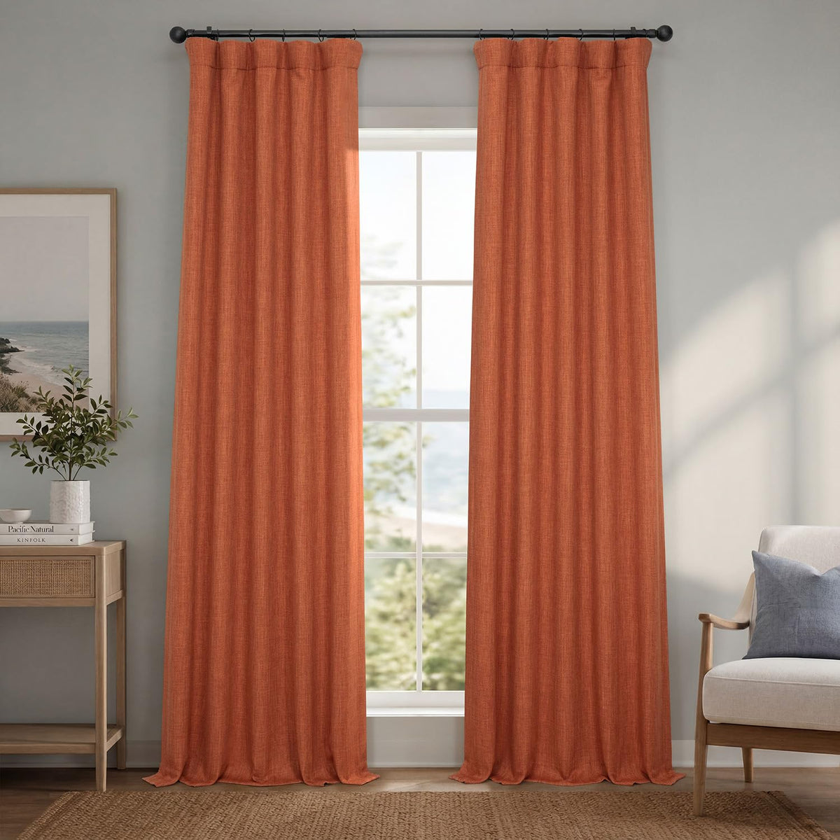 Faux Linen Curtains for Living Room (1 Panel) - 50W X 108L, Birch Taupe
