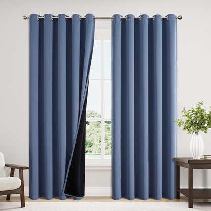 ChrisDowa 100% Blackout Curtains for Bedroom 63 Inch Long with Black Liner