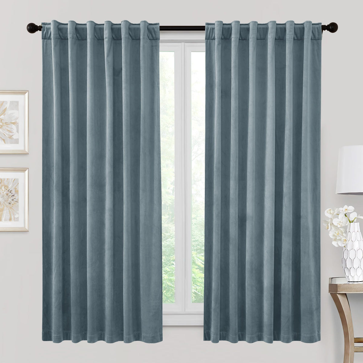 RYB HOME Blue Velvet Blackout Curtains for 84 inches Bedroom Living Room