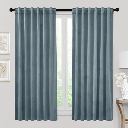 RYB HOME Blue Velvet Blackout Curtains for 84 inches Bedroom Living Room