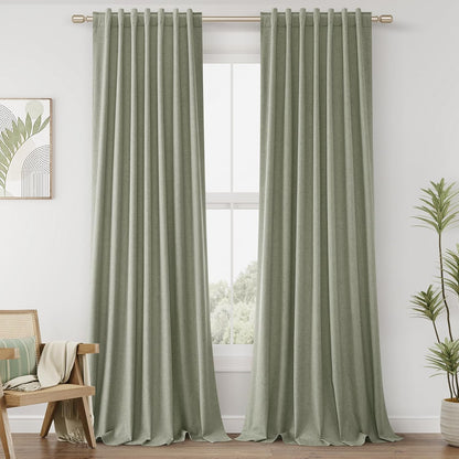 Guken Cream Linen Blackout Curtains 84 Inch Length 2 Panels Set for Living Room Bedroom Back Tab Thermal Insulated 100% Black Out Drapes Room Darkening Window Curtain Ivory Natural Beige