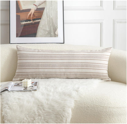 Cethom Decorative Boho Throw Pillow Covers, Farmhouse Textured Pillow Case, 18 x 18 Inch Set of 2, Chair Sofa Bedroom Living Room Home Decor Couch Cushion Case, Classic Blue and Beige Striped