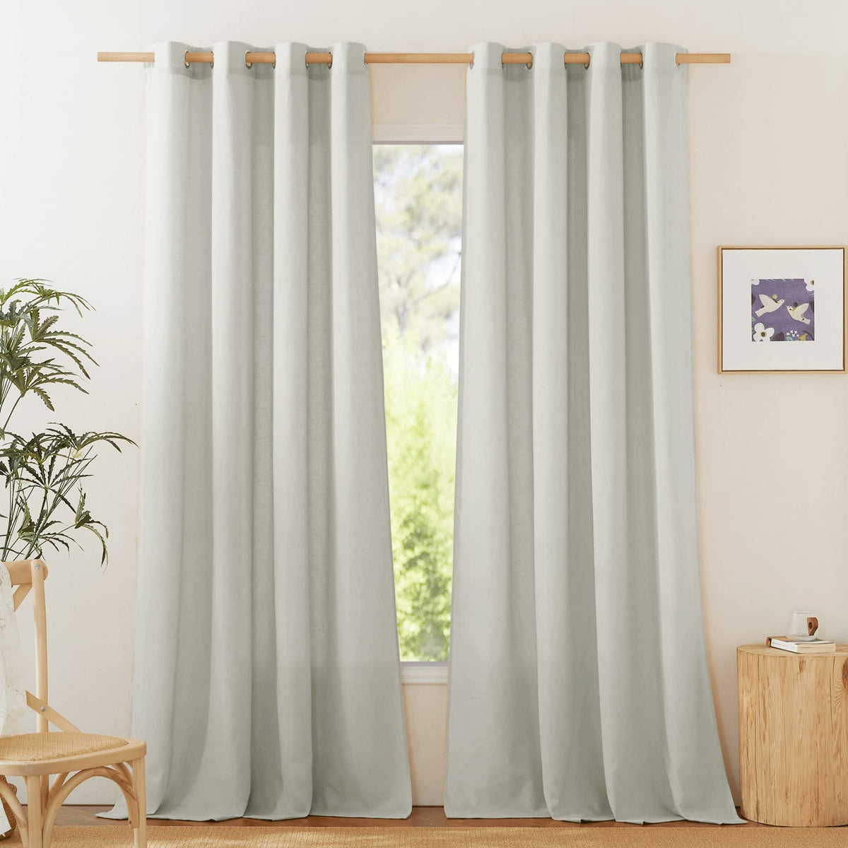NICETOWN Natural Linen Curtains 84 inch Long 2 Panels Set, Grommet Top Thick Linen Burlap Semi Sheer Vertical Drapes Privacy Assured with Light Filtering for Bedroom/Living Room, W55 x L84