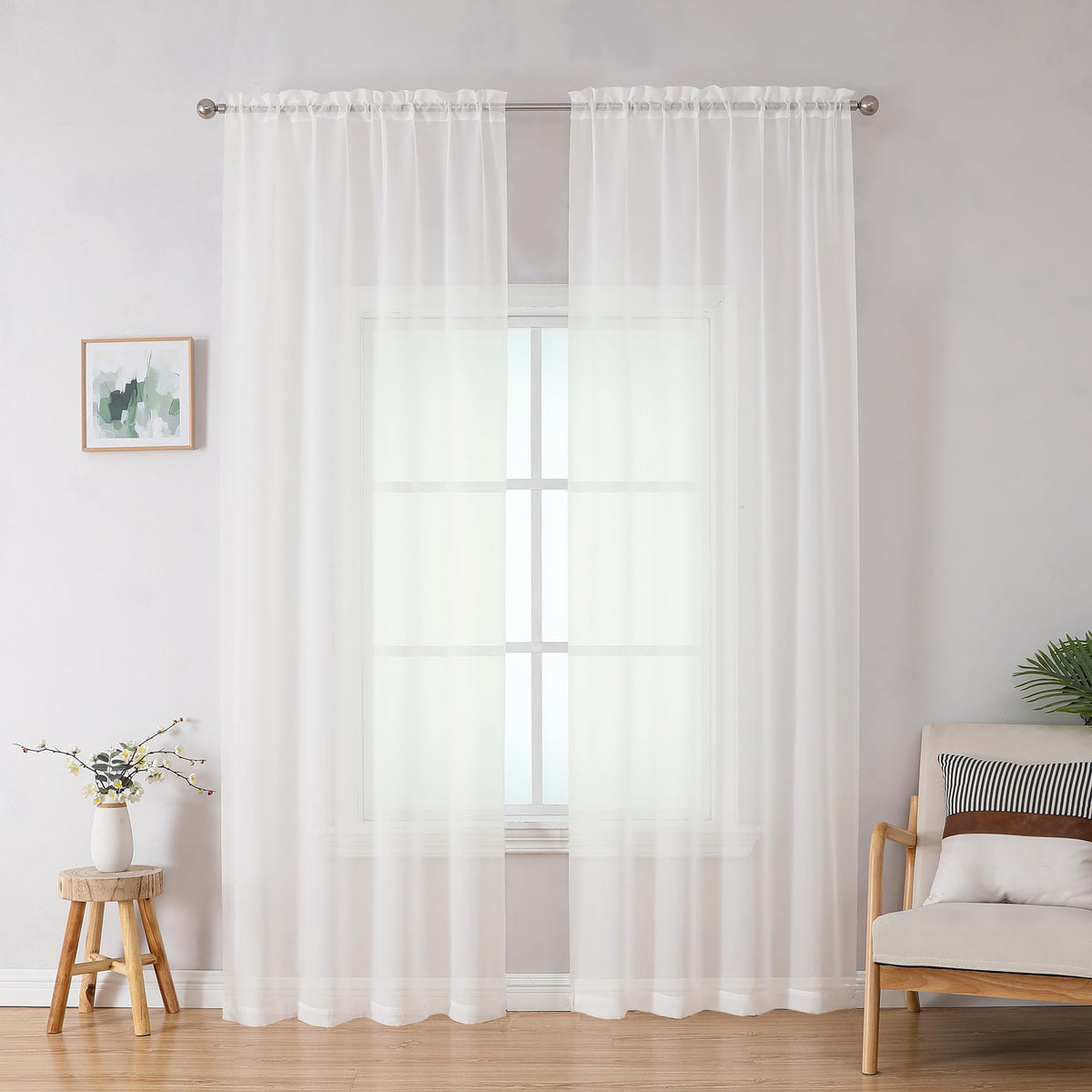 Simplebrand Black Sheer Curtains 84 Inches Long 2 Panels for Living Room