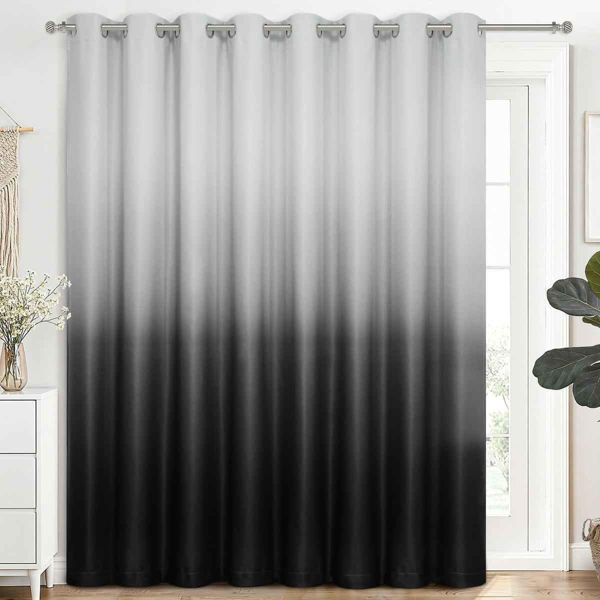SimpleHome Ombre Black to Grey White Curtains for Living Room 52Wx84L