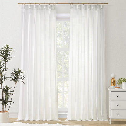 Topfinel Oatmeal Beige Pinch Pleated Curtains 84 Inches Long for Living Room 2 Panels Sets,Stone Washed Linen Earth Tone Decor Back Tab Boho Neutral Greige Earthy Sheer Curtain for Bedroom