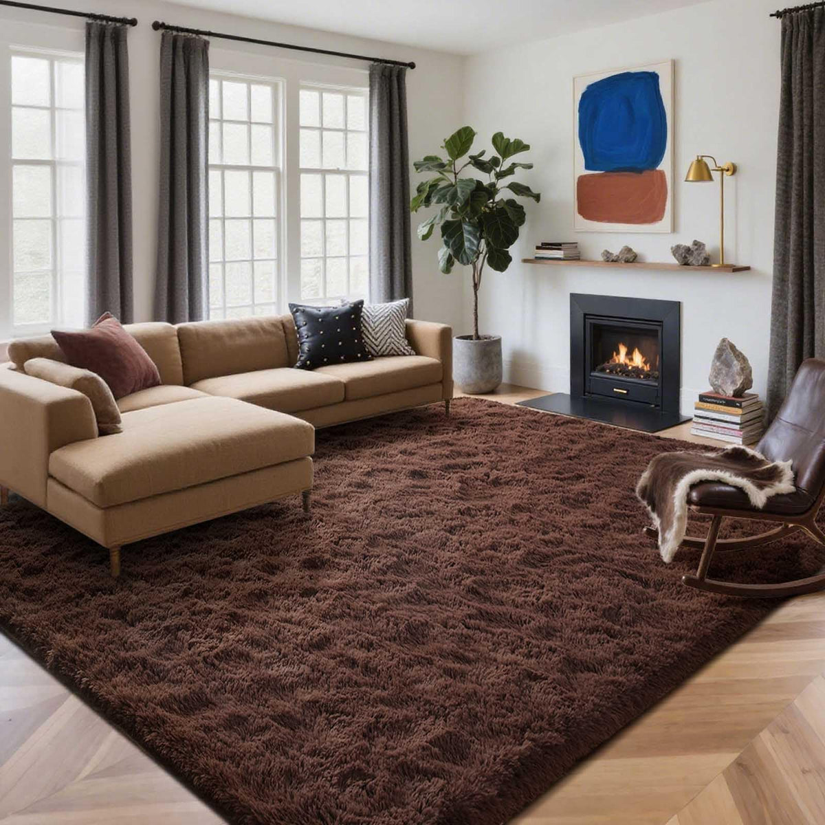 6x9 Ft Large Shag Rugs for Living Room Decor, Tie-Dyed Ultra Soft Fluffy Furry Area Rugs for Bedroom Indoor Floor, Aesthetic Carpet for Kids Home (Dark Grey)