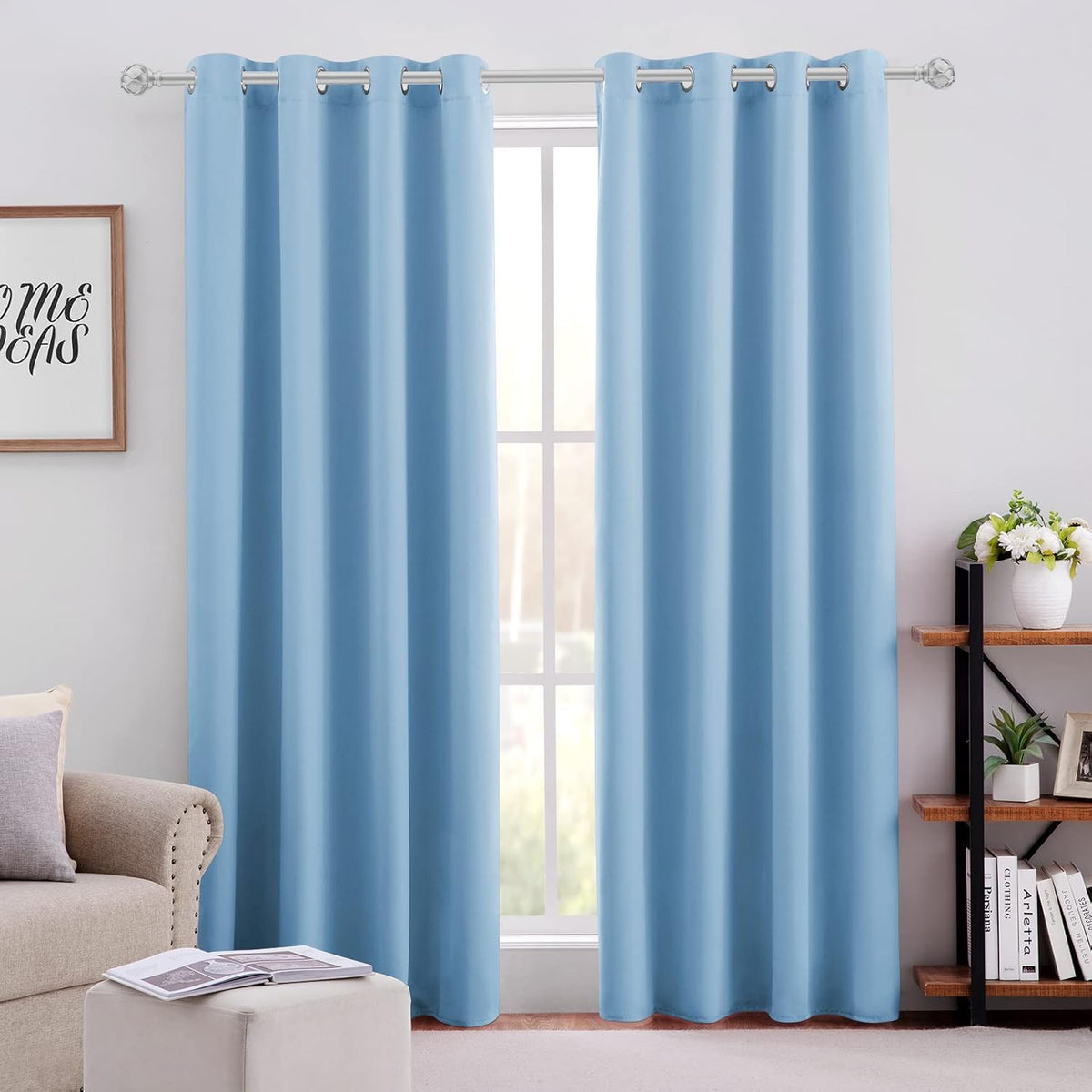 HOMEIDEAS Blackout Curtains for Bedroom 52 X 84 Inch Long 2 Panels Set Light Grey/Gray Room Darkening Curtains/Drapes, Soundproof Thermal Grommet Window Curtains for Living Room