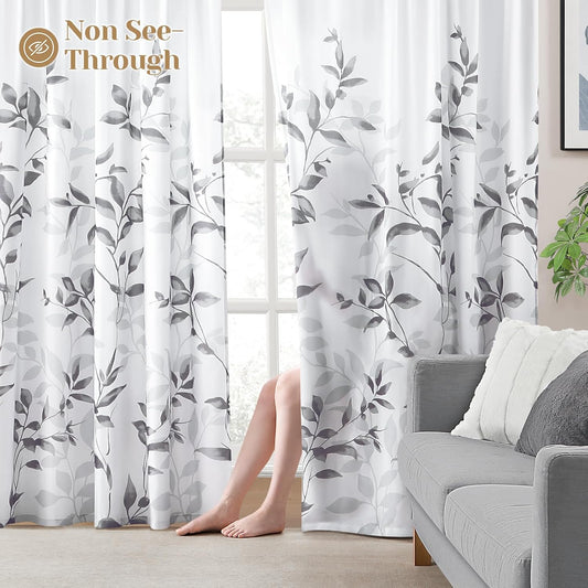 HOMEIDEAS Light Grey and White Privacy Sheer Curtains, 52X63 Inch, 2 Panels
