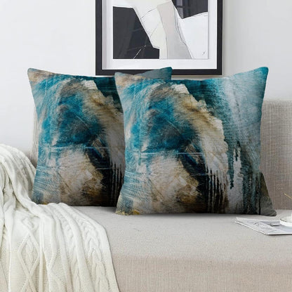 Blue and Grey Abstract Art Artwork Pillow Cover, Gallery Modern Decorative Throw Pillows Cushion Cover for Bedroom Sofa Living Room 18 x 18 Inch Set of 2