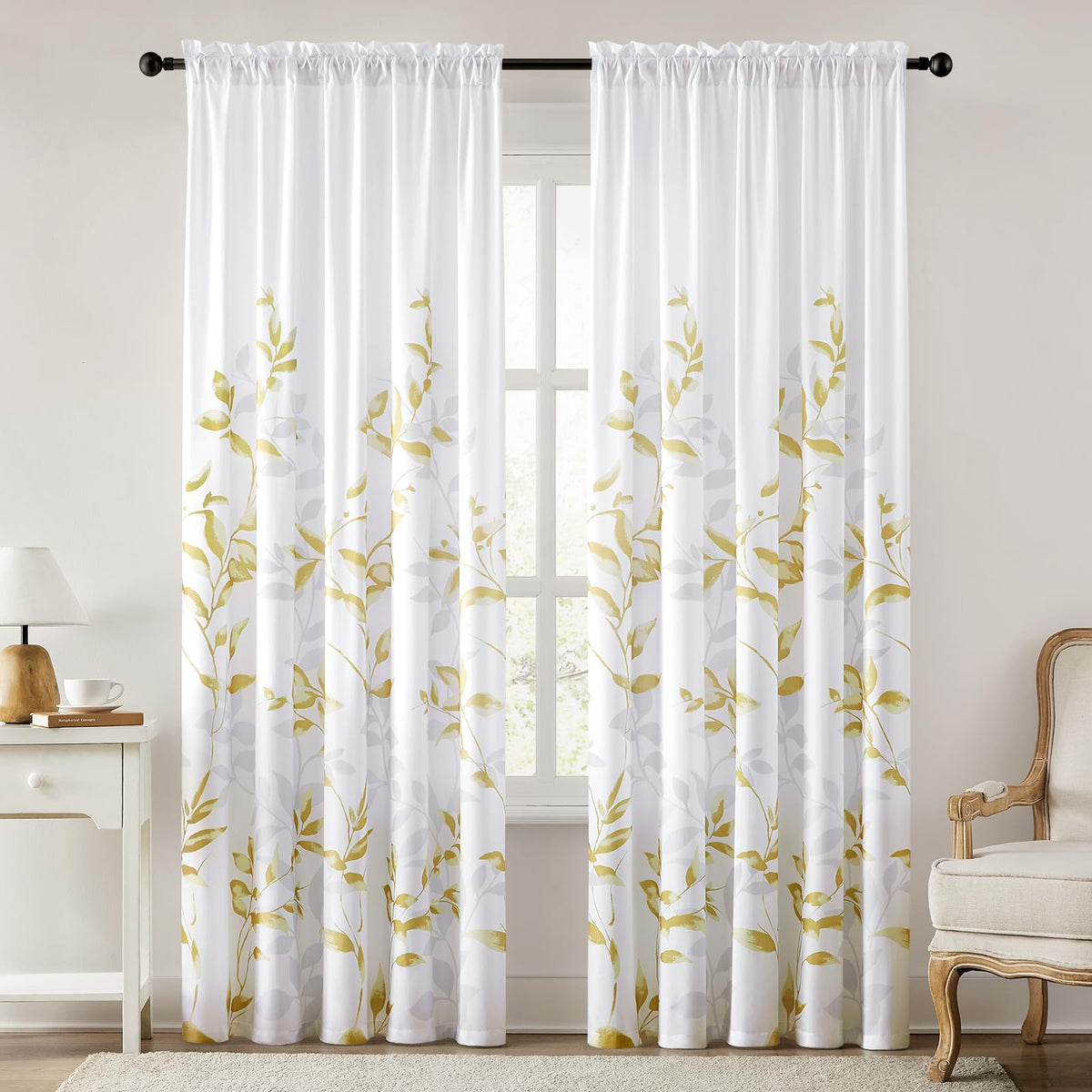 HOMEIDEAS Light Grey and White Privacy Sheer Curtains, 52X63 Inch, 2 Panels