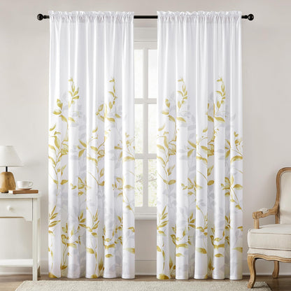 HOMEIDEAS Light Grey and White Privacy Sheer Curtains, 52X63 Inch, 2 Panels