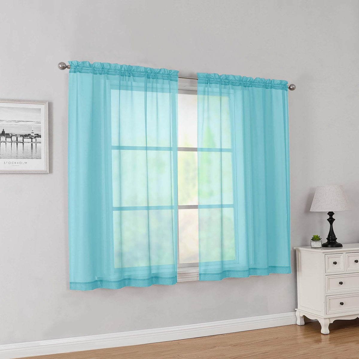 Simplebrand Black Sheer Curtains 84 Inches Long 2 Panels for Living Room