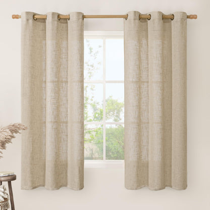 LAMIT Cream Ivory Linen Semi Sheer Curtains 84 inch Length for Bedroom
