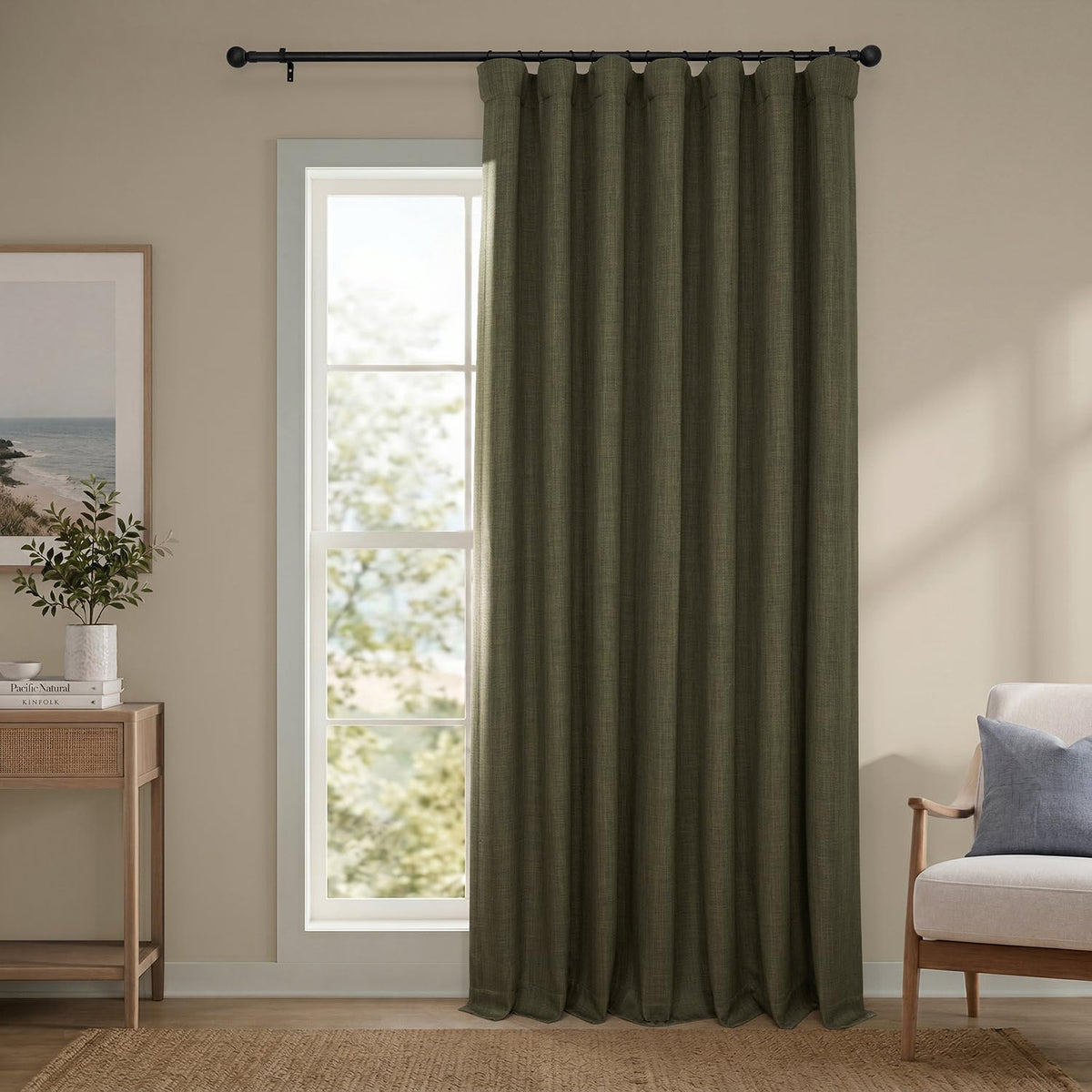 Faux Linen Curtains for Living Room (1 Panel) - 50W X 108L, Birch Taupe