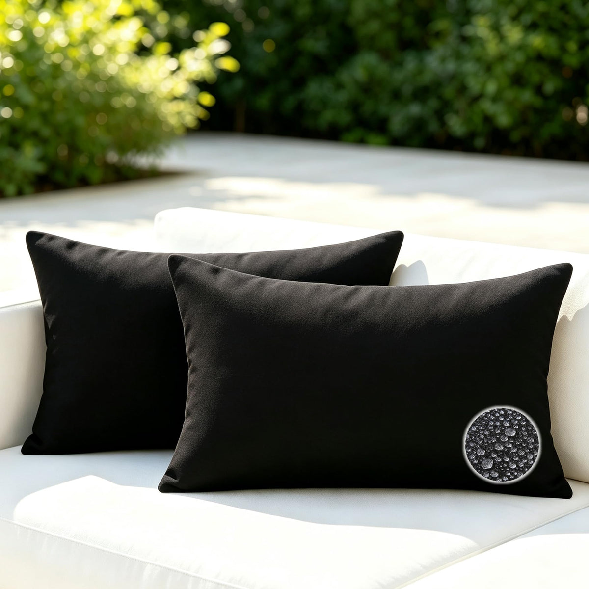 Outdoor Throw Pillows with Inserts, Waterproof Pillows for Outdoor Seating, Square Decorative Garden Cushion for Patio Furniture, Bed, Couch, Sofa(Black, 18" x 18" (Pack of 2))