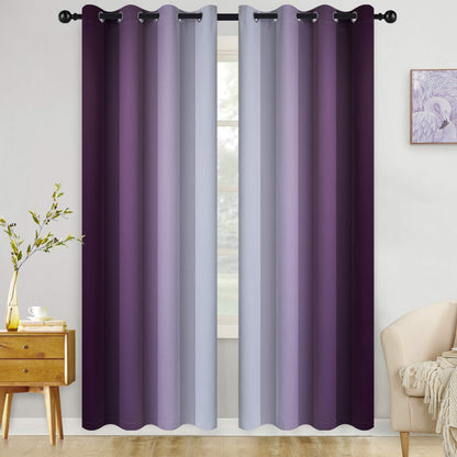 COSVIYA Grommet Room Darkening Ombre Purple Curtains W52xL63 inch