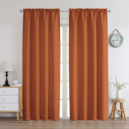 Chyhomenyc White Curtains 45 Inch Length 2 Panels, Faux Linen Textured