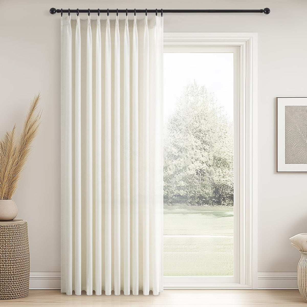 Topfinel Oatmeal Beige Pinch Pleated Curtains 84 Inches Long for Living Room 2 Panels Sets,Stone Washed Linen Earth Tone Decor Back Tab Boho Neutral Greige Earthy Sheer Curtain for Bedroom