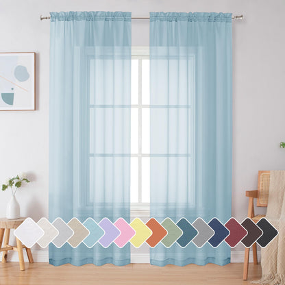 Simplebrand Black Sheer Curtains 84 Inches Long 2 Panels for Living Room