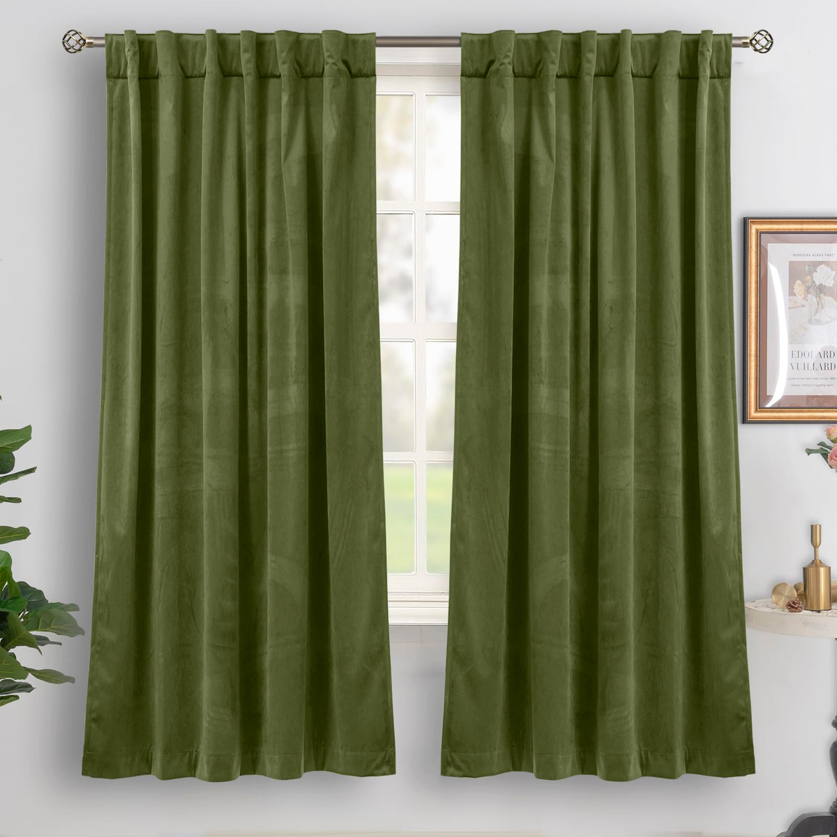 BGment Olive Green Velvet Blackout Curtains 52 x 84 Inch Length, 2 Panels
