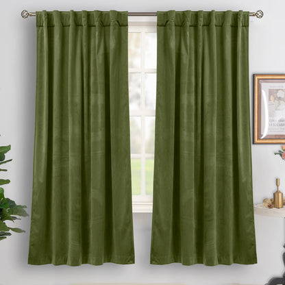 BGment Olive Green Velvet Blackout Curtains 52 x 84 Inch Length, 2 Panels