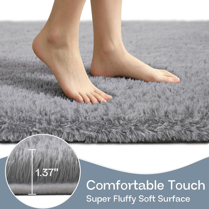 LOCHAS Bedroom Rug 2.6' x 5.3', Grey Fluffy Shaggy Area Rug for Kids Room