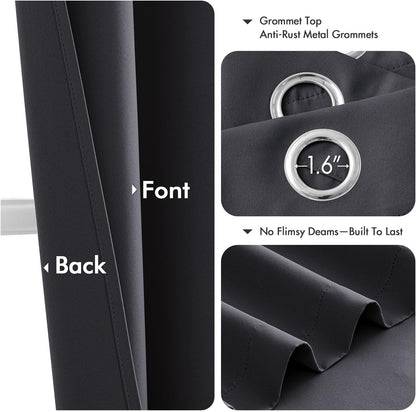 MIULEE Blackout Curtains for Bedroom 2 Panels 40 x 63 Inch Long Dark Grey