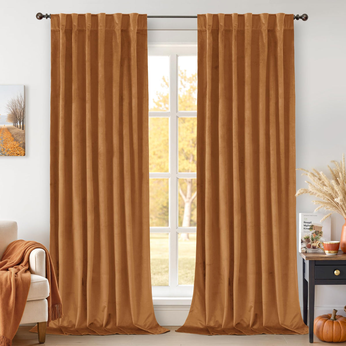BGment Olive Green Velvet Blackout Curtains 52 x 84 Inch Length, 2 Panels