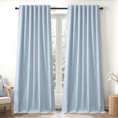 Topfinel Cream Ivory Blackout Curtains & Drapes 84 Inch Length, Beige Pinch Pleat Full Blackout Flax Linen Tab Top Soundproof Curtains with Hooks Rings for Bedroom Living Room Track 2 Panels Set