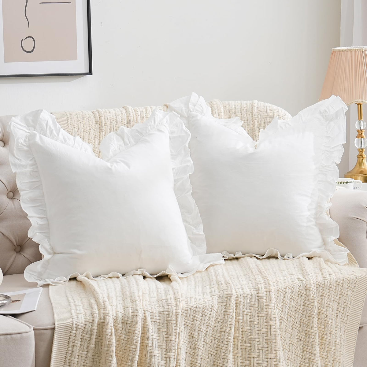 14x36 inches Sage Green Plaid Ruffle Lumbar Pillow Sham 1 Piece