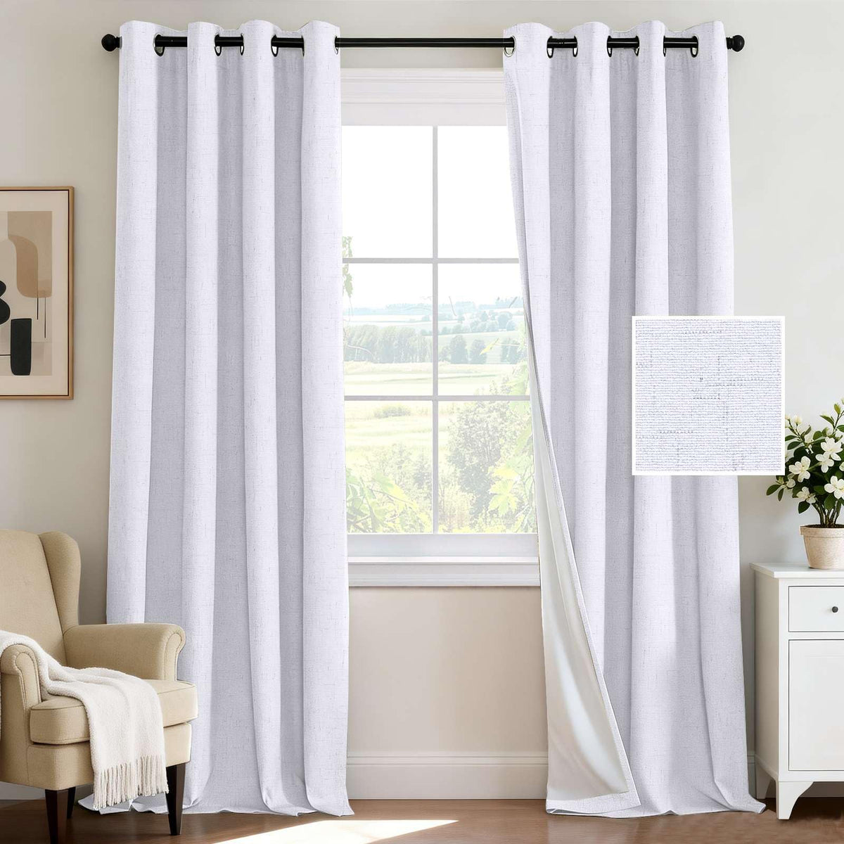 H.VERSAILTEX 100% Blackout Curtains for Bedroom 84 Inches Long Grommet Linen Face Full Light Blocking Curtain Drapes for Living Room Thermal Linen Look Curtains 2 Panels Set, 52" W x 84" L, Navy