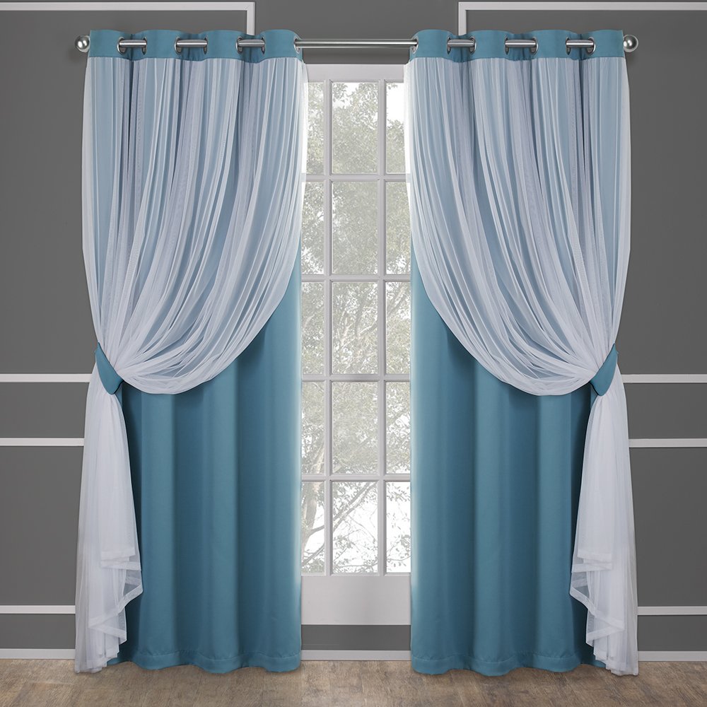 TOWN & COUNTRY LUXE Talia Double Layer Indoor Curtains, Sheer and Room Darkening Blackout, Grommet Top, Energy Efficient, 2-Pack Set, 52"x84", Rose Blush
