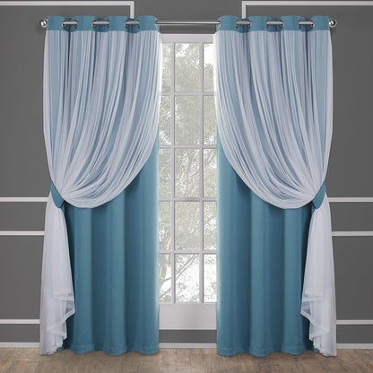 TOWN & COUNTRY LUXE Talia Double Layer Indoor Curtains, Sheer and Room Darkening Blackout, Grommet Top, Energy Efficient, 2-Pack Set, 52"x84", Rose Blush