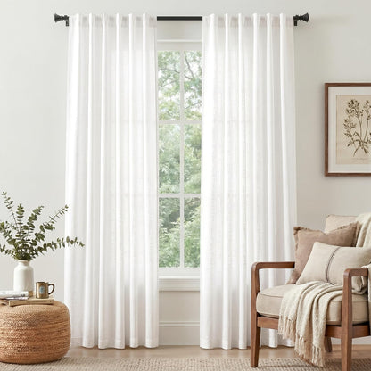 jinchan Linen Curtains Light Filtering Back Tab 50x96 Inch 2 Panels Beige