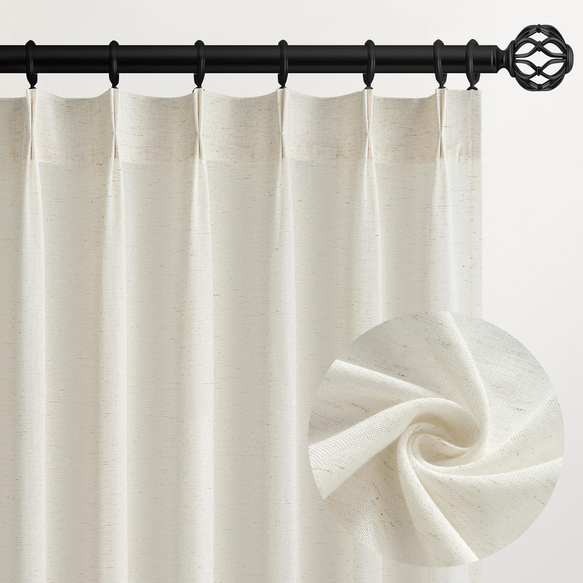 Topfinel Oatmeal Beige Pinch Pleated Curtains 84 Inches Long for Living Room 2 Panels Sets,Stone Washed Linen Earth Tone Decor Back Tab Boho Neutral Greige Earthy Sheer Curtain for Bedroom