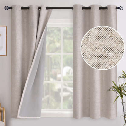 YoungsTex Linen Blackout Curtains 63 Inch Length Bedroom Beige Darkening