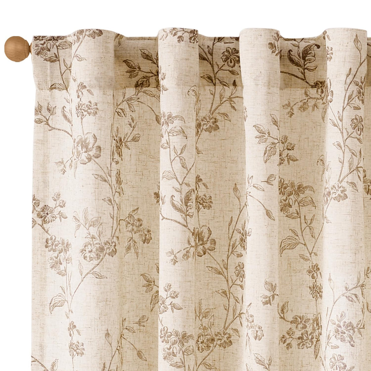 Lazzzy Taupe Vintage Floral Linen Curtains Farmhouse 50W X 84L 2 Panels