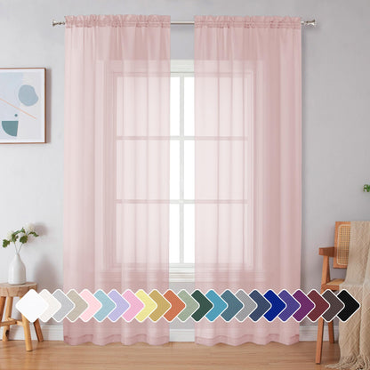 Simplebrand Black Sheer Curtains 84 Inches Long 2 Panels for Living Room