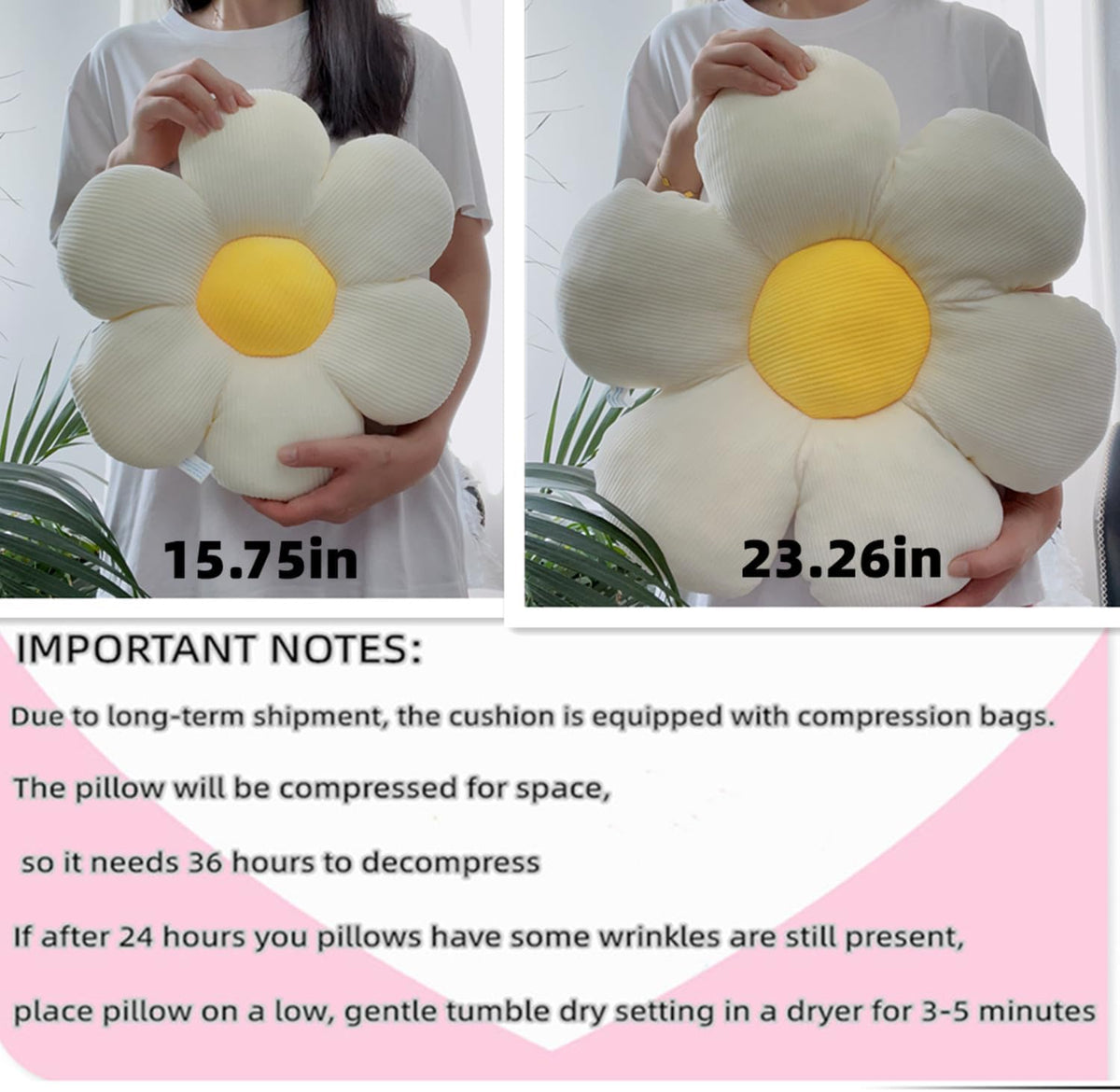 Flower Pillow,15.75" Daisy Pillow White Decorative Pillows