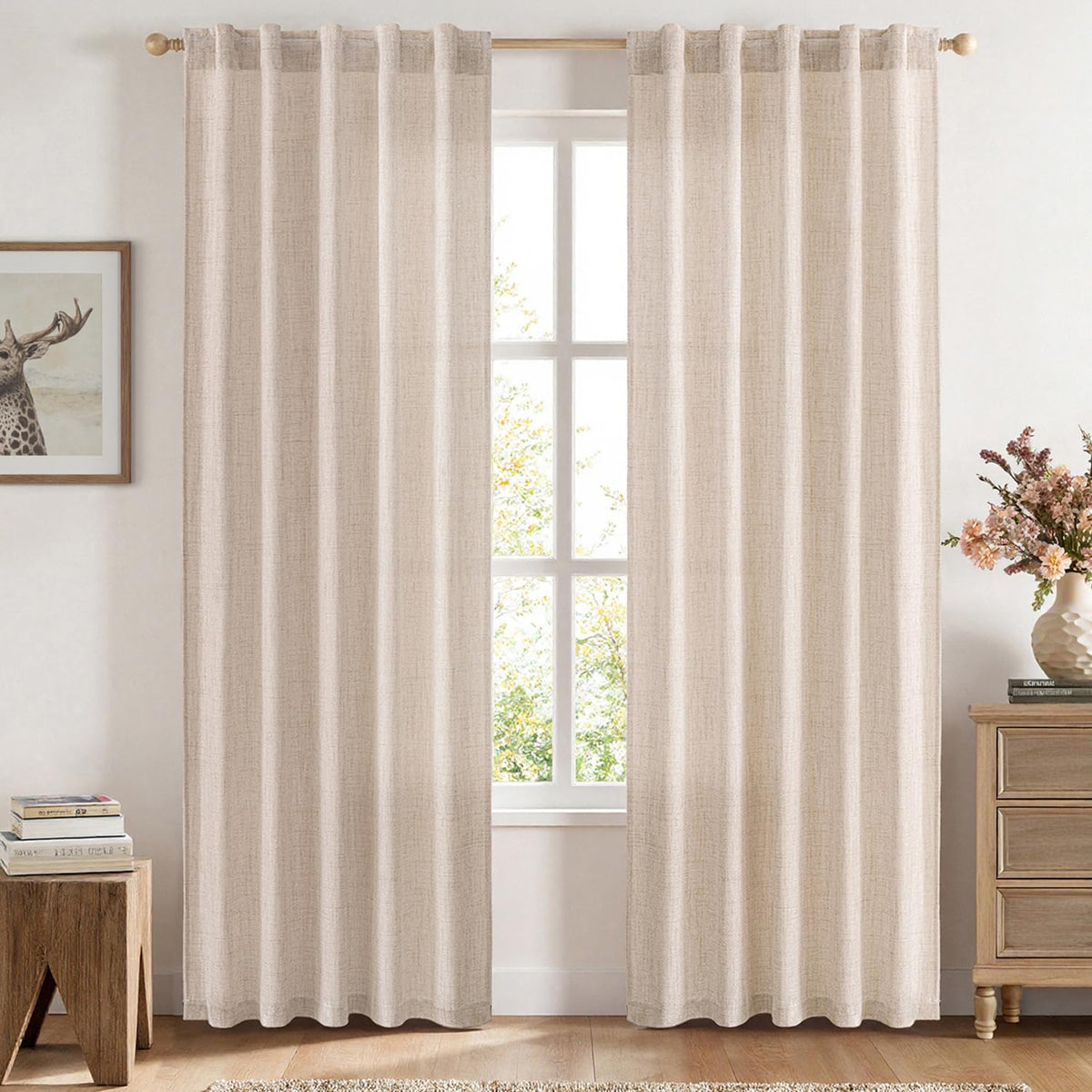 MIULEE Faux Linen Curtains 84 Inch Length 2 Panels Natural Semi Sheer Curtain with Back Tab Rod Pocket, Light Filtering Window Privacy Burlap Drapes for Living Room Bedroom 42W x 84L Linen