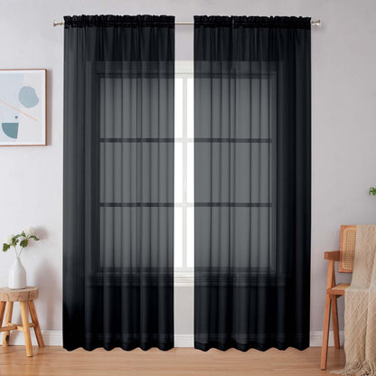 Simplebrand Black Sheer Curtains 84 Inches Long 2 Panels for Living Room