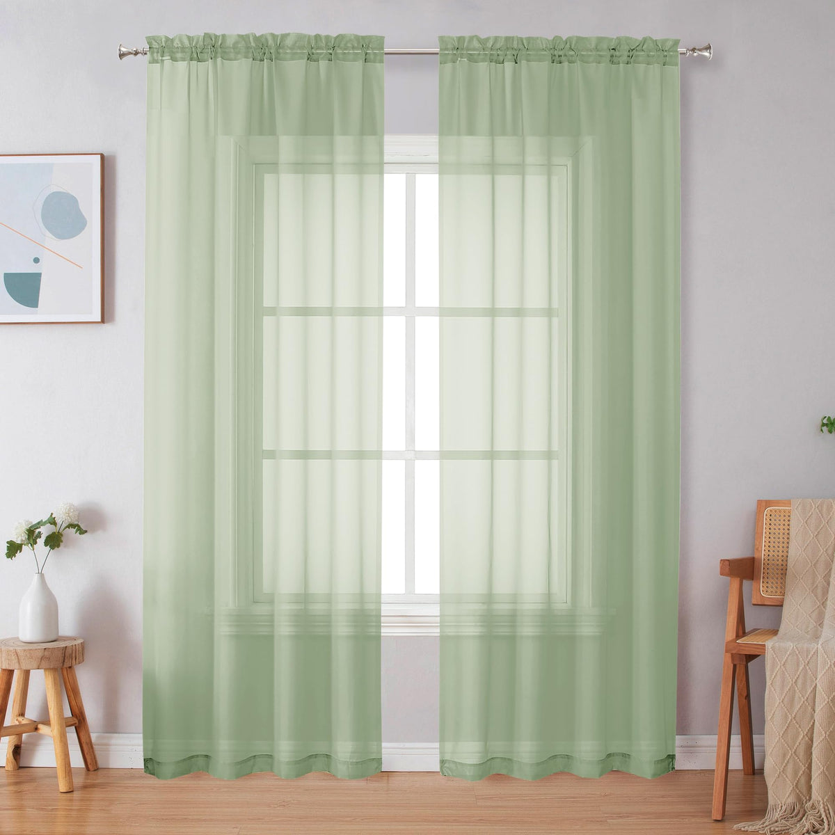 Simplebrand Black Sheer Curtains 84 Inches Long 2 Panels for Living Room