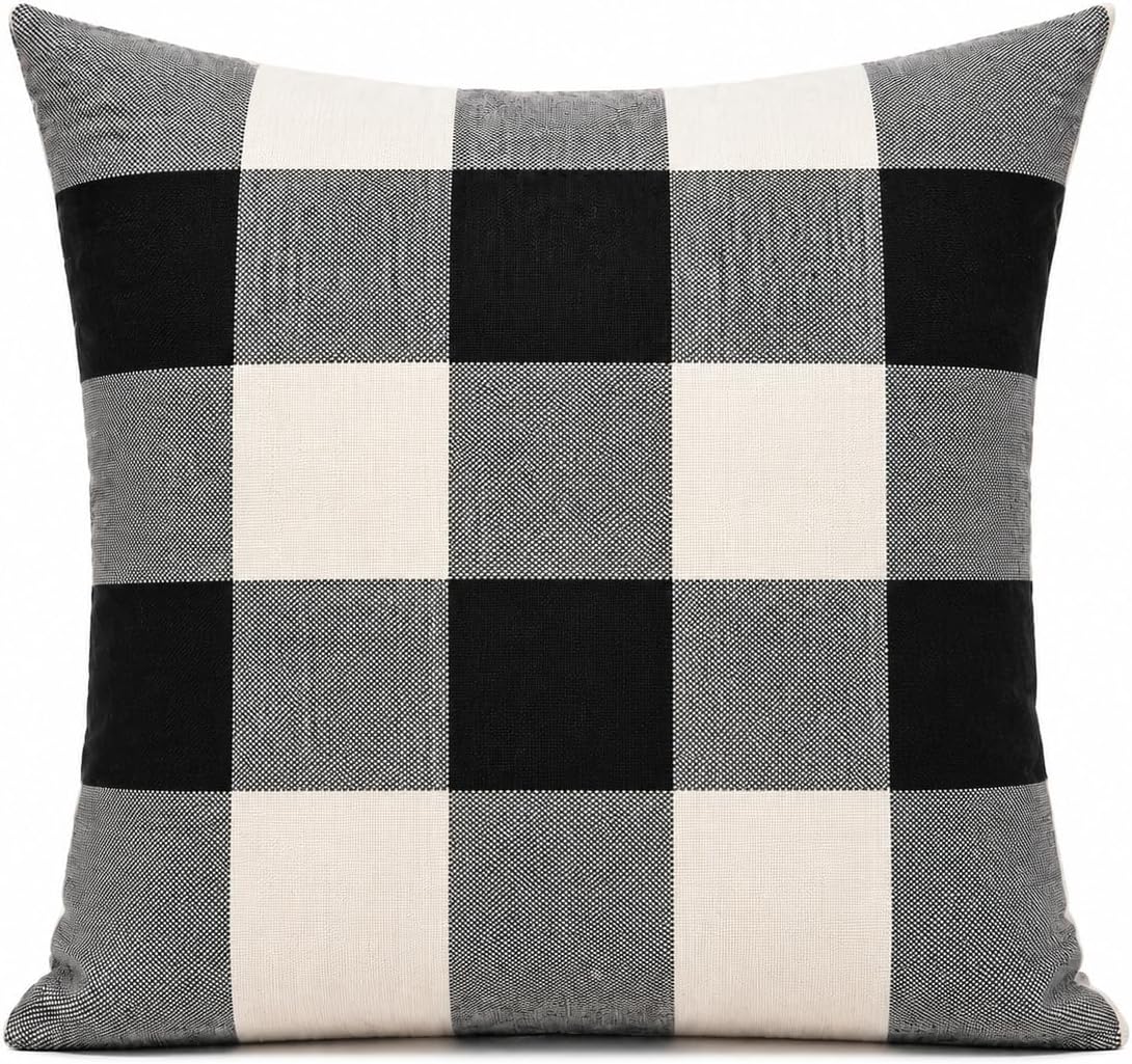 VAKADO Outdoor Plaid Throw Pillow Covers 18x18 Set of 2, Black & White